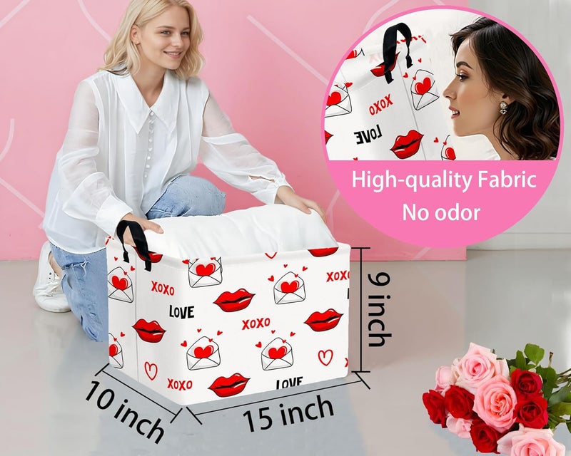 BOOHIT Valentines Day Basket Large Foldable Heart Shaped Storage Box for Gifts Kids Empty Storage Bins Rectangular Toy Organizer Decor (Mouth Envelope Love) - Image 2
